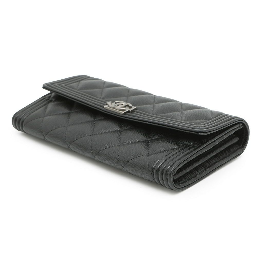 シャネル 長財布 ボーイシャネル マトラッセ ココマーク キャビアスキン A80286 CHANEL 財布 ブラック 黒