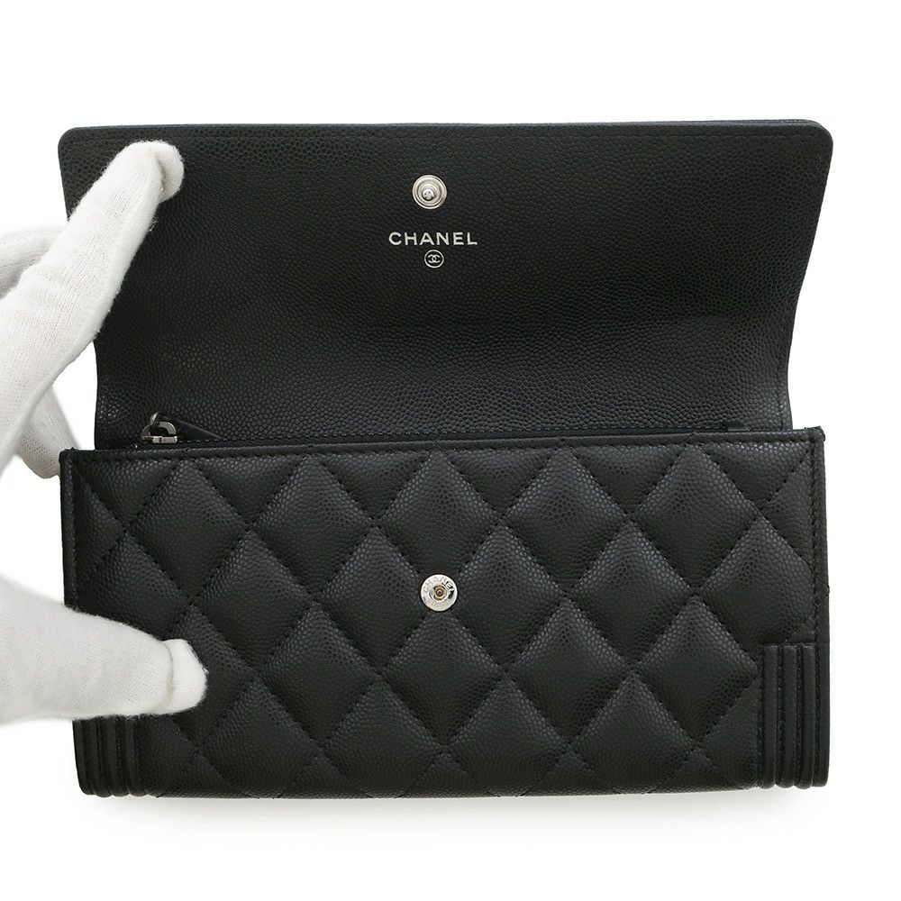 シャネル 長財布 ボーイシャネル マトラッセ ココマーク キャビアスキン A80286 CHANEL 財布 ブラック 黒