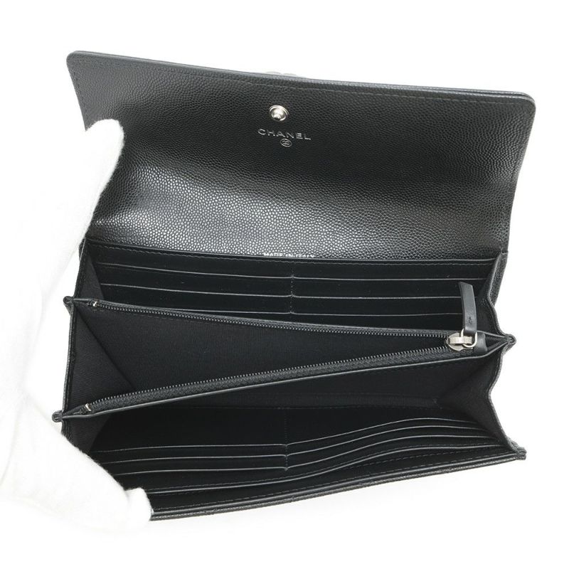 シャネル 長財布 ボーイシャネル マトラッセ ココマーク キャビアスキン A80286 CHANEL 財布 ブラック 黒