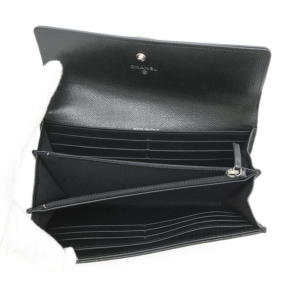シャネル 長財布 ボーイシャネル マトラッセ ココマーク キャビアスキン A80286 CHANEL 財布 ブラック 黒