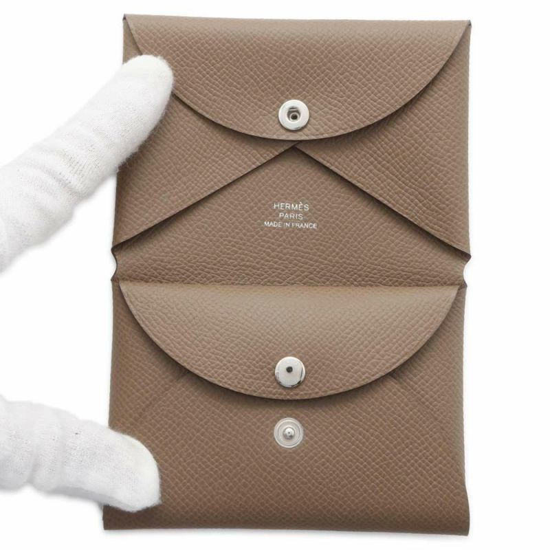エルメス コインケース カルヴィ デュオ エトゥープ/シルバー金具 ヴォーエプソン B刻印 財布