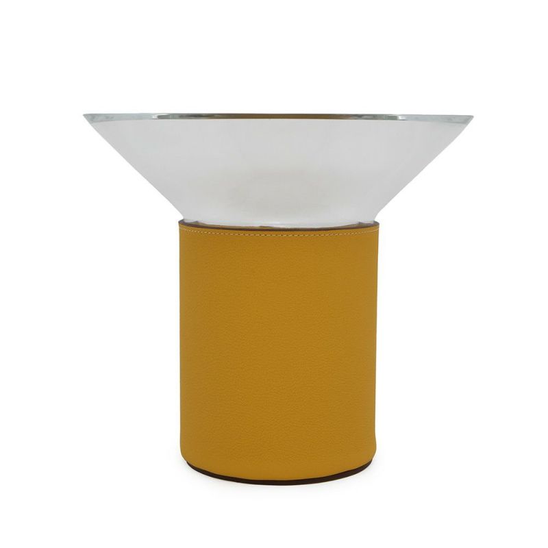 エルメス 花瓶 ベース デルタ PM ジョーヌアンブル ガラス/トリヨン・リス U刻印 HERMES インテリア