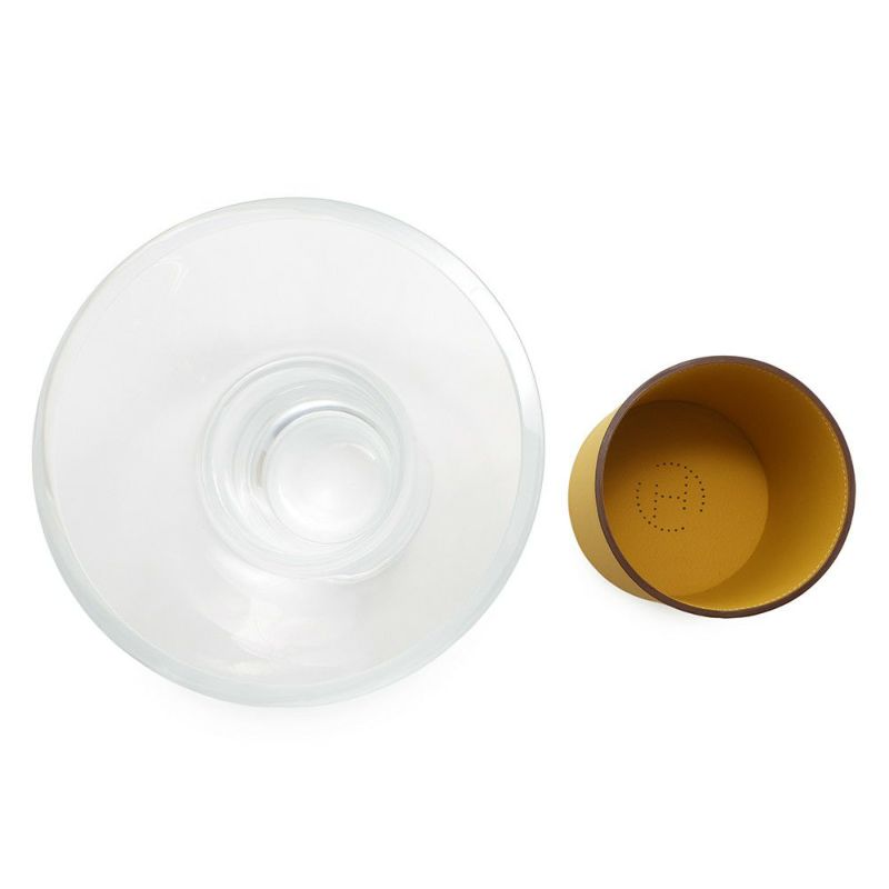 エルメス 花瓶 ベース デルタ PM ジョーヌアンブル ガラス/トリヨン・リス U刻印 HERMES インテリア