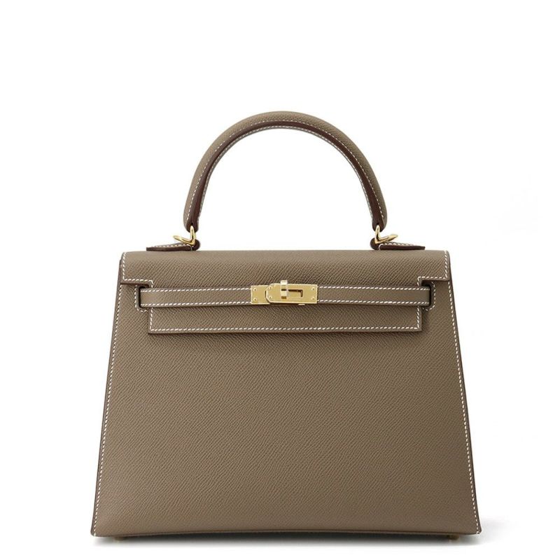 エルメス ハンドバッグ ケリー25 外縫い エトゥープ/ゴールド金具 エプソン K刻印 2wayショルダー