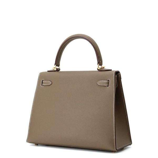 エルメス ハンドバッグ ケリー25 外縫い エトゥープ/ゴールド金具 エプソン K刻印 2wayショルダー