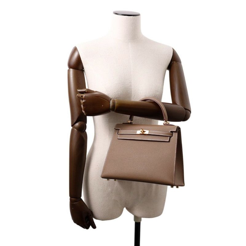 エルメス ハンドバッグ ケリー25 外縫い エトゥープ/ゴールド金具 エプソン K刻印 2wayショルダー