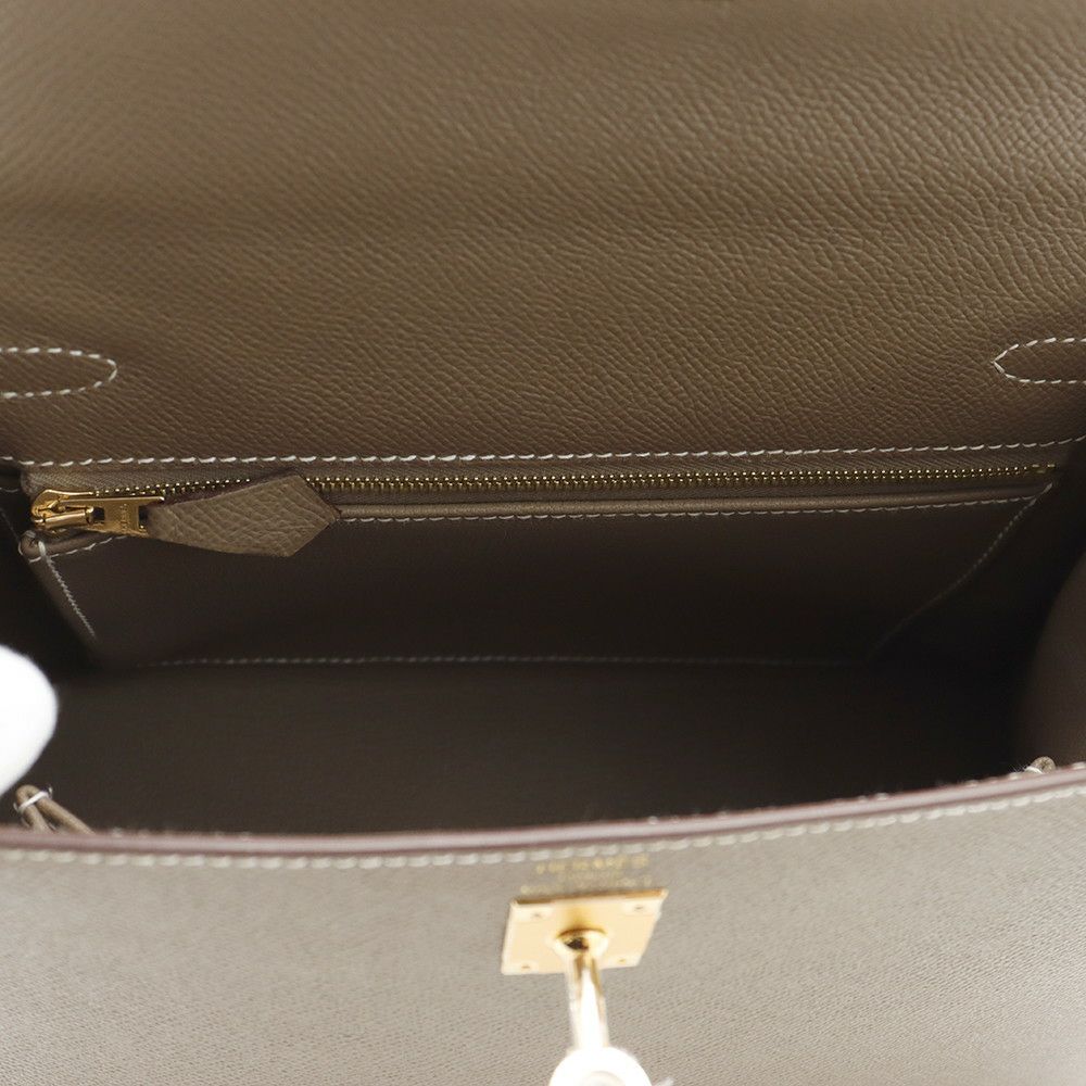 エルメス ハンドバッグ ケリー25 外縫い エトゥープ/ゴールド金具 エプソン K刻印 2wayショルダー