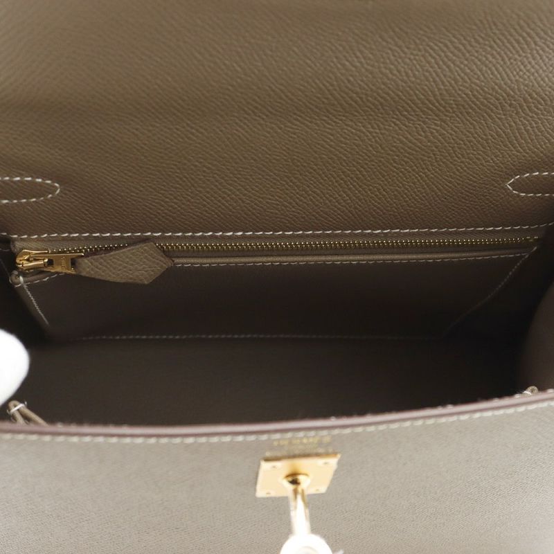 エルメス ハンドバッグ ケリー25 外縫い エトゥープ/ゴールド金具 エプソン K刻印 2wayショルダー