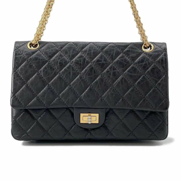 シャネル チェーンショルダーバッグ 2.55 マトラッセ エイジドカーフレザー A37587 CHANEL 黒