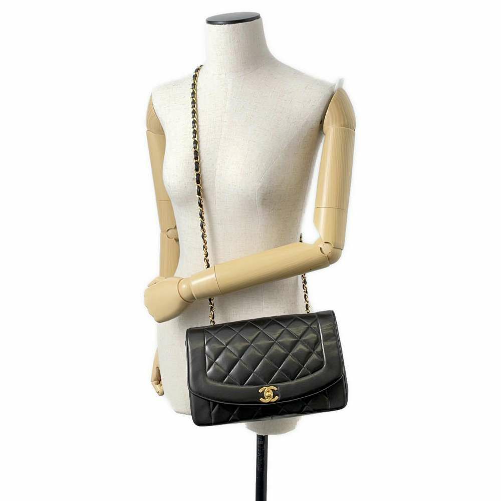 シャネル チェーンショルダーバッグ マトラッセ25 ダイアナ ココマーク ラムスキン A01165 CHANEL 黒