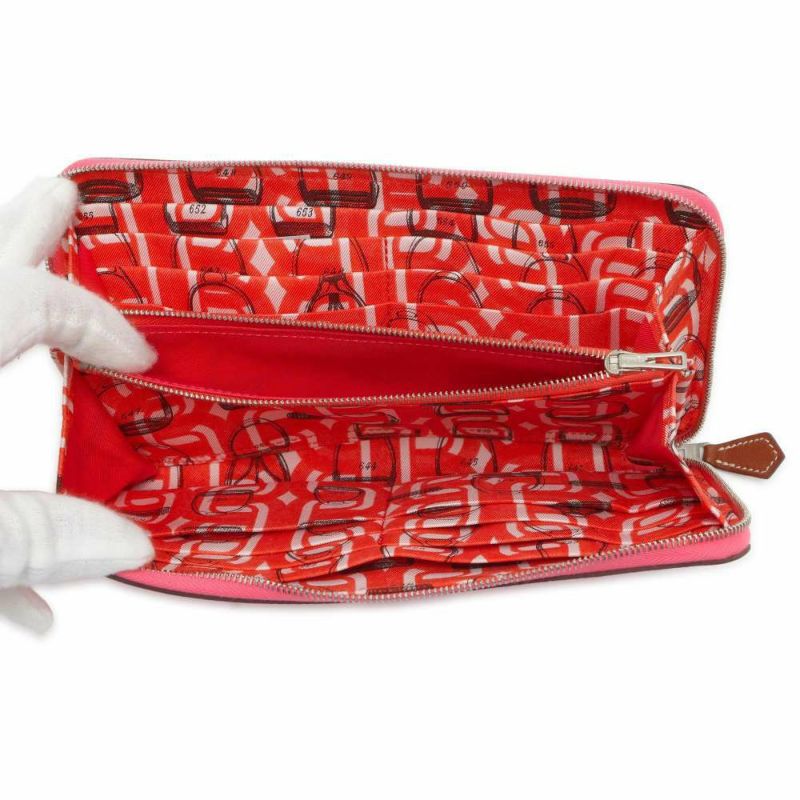 エルメス 長財布 アザップロング シルクイン ローズアザレ/シルバー金具 ヴォーエプソン X刻印 財布