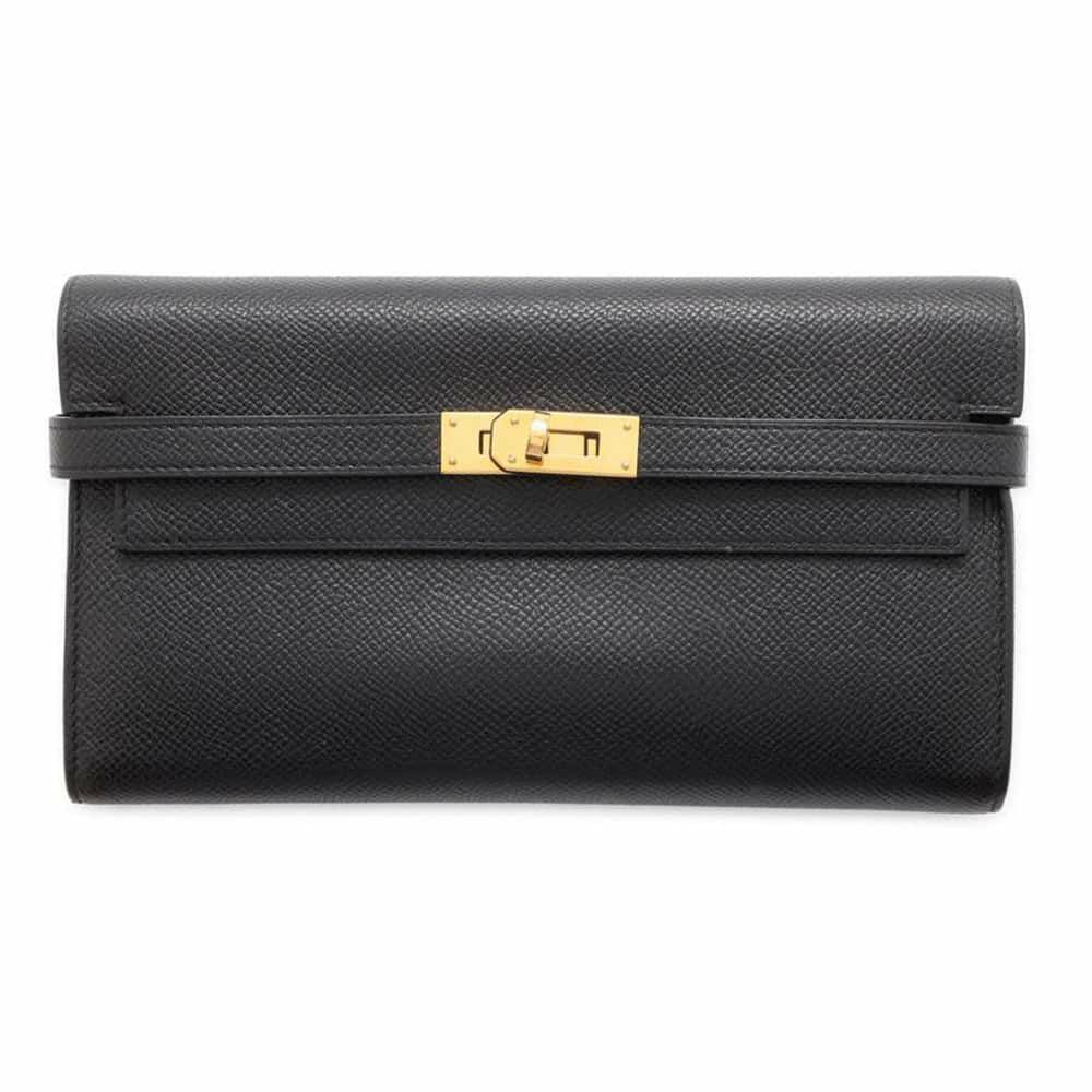 エルメス ケリーウォレット ロング トゥーゴー ブラック/ゴールド金具 ヴォーエプソン D刻印 黒