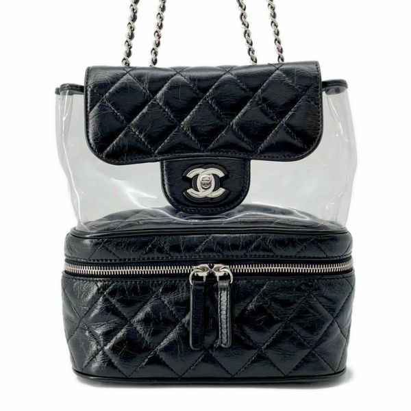 シャネル チェーンショルダーバッグ マトラッセ ココマーク クリア レザー ビニール CHANEL 黒