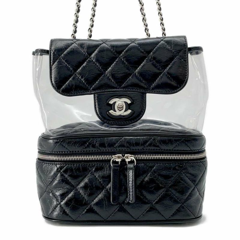 シャネル チェーンショルダーバッグ マトラッセ ココマーク クリア レザー ビニール CHANEL 黒