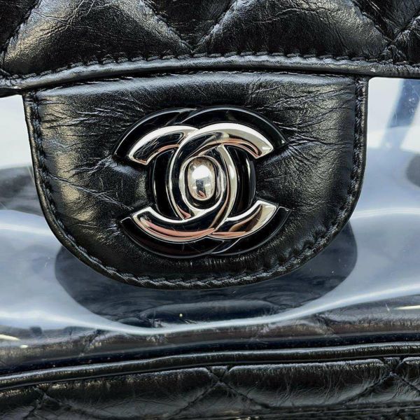 シャネル チェーンショルダーバッグ マトラッセ ココマーク クリア レザー ビニール CHANEL 黒