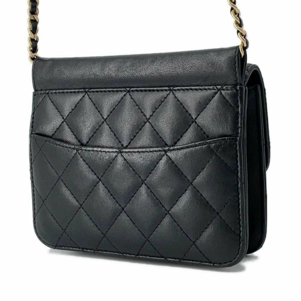 シャネル チェーンショルダーバッグ ミニ マトラッセ ココマーク ラムスキン CHANEL バッグ 黒