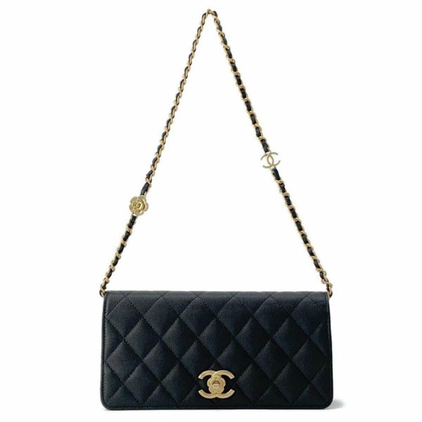 シャネル チェーンショルダーバッグ カメリアココ キャビアスキン AP3581 CHANEL バッグ 黒