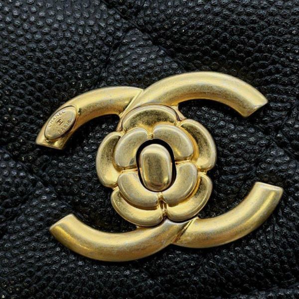 シャネル チェーンショルダーバッグ カメリアココ キャビアスキン AP3581 CHANEL バッグ 黒