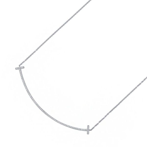 ティファニー ネックレス Tスマイル ペンダント ラージ ダイヤモンド 計0.19ct K18WGホワイトゴールド 60011655