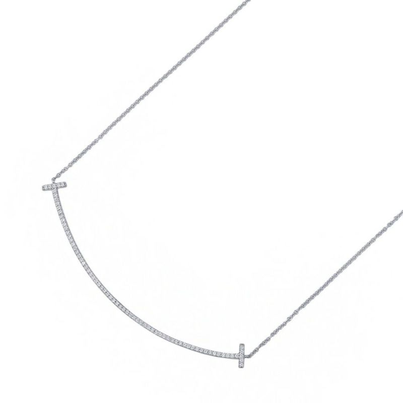 ティファニー ネックレス Tスマイル ペンダント ラージ ダイヤモンド 計0.19ct K18WGホワイトゴールド 60011655