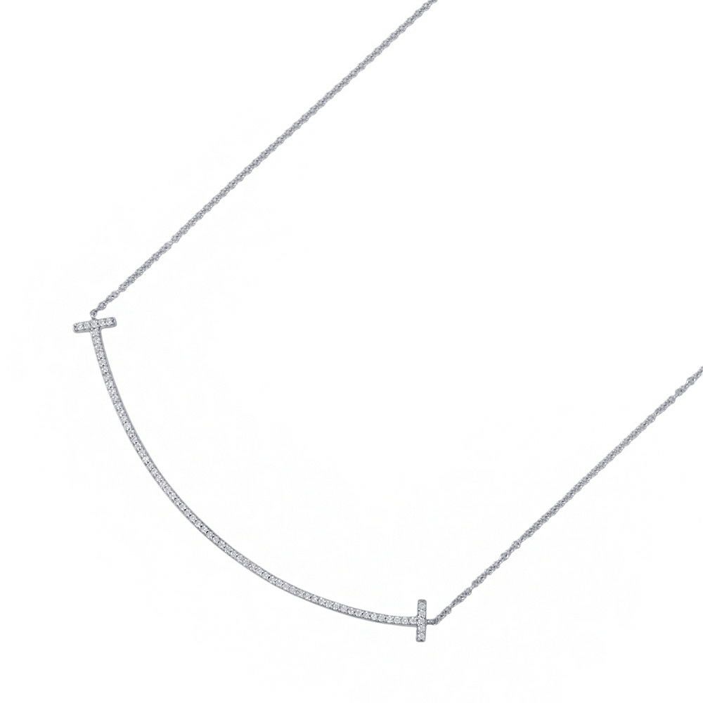 ティファニー ネックレス Tスマイル ペンダント ラージ ダイヤモンド 計0.19ct K18WGホワイトゴールド 60011655