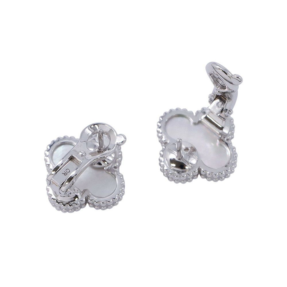 ヴァンクリーフ&アーペル ピアス ヴィンテージ アルハンブラ イヤリング マザーオブパール K18WGホワイトゴールド VCARF48600