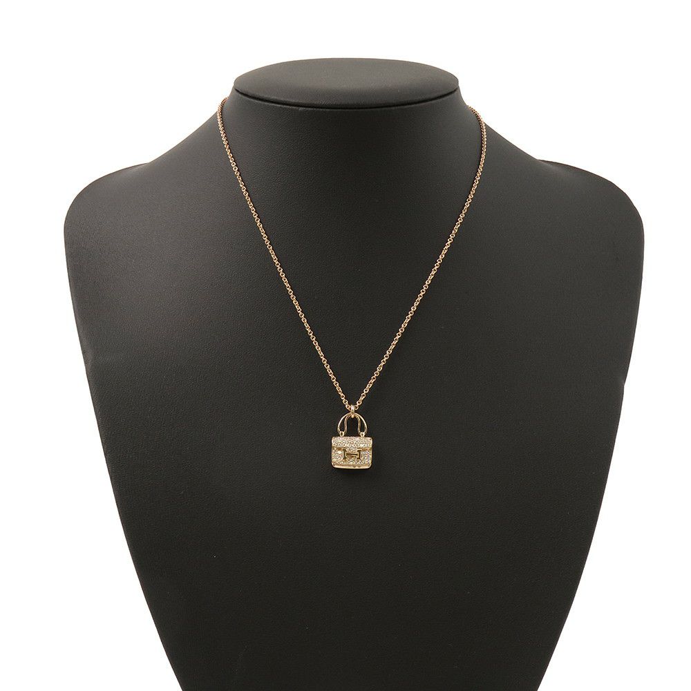 エルメス ネックレス アミュレット コンスタンス ペンダント ダイヤ 43P 計0.44ct K18PGピンクゴールド HERMES Amulettes Constance