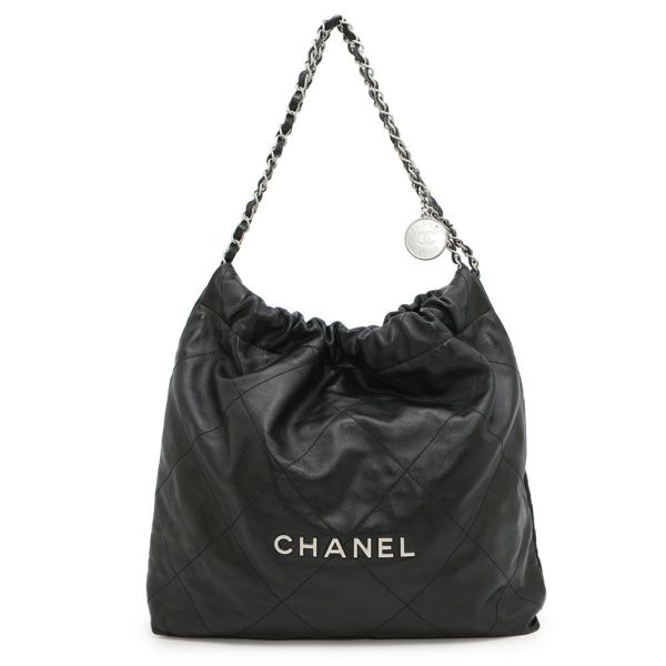 シャネル チェーンショルダーバッグ CHANEL22 スモール シャイニーカーフスキン AS3260 CHANEL ポーチ付き 黒