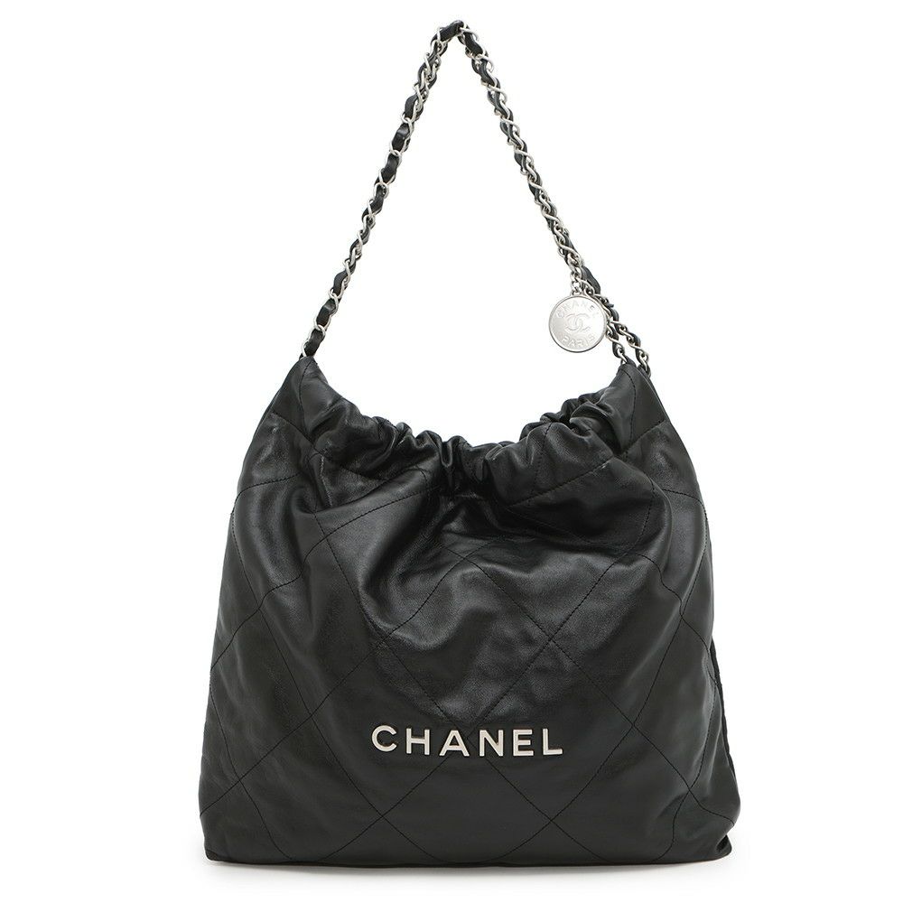 シャネル チェーンショルダーバッグ CHANEL22 スモール シャイニーカーフスキン AS3260 CHANEL ポーチ付き 黒