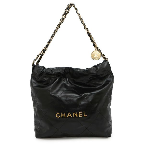 シャネル チェーンショルダーバッグ CHANEL22 スモール シャイニーカーフスキン AS3260 CHANEL ポーチ付き 黒
