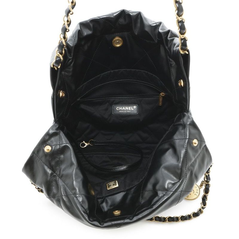 シャネル チェーンショルダーバッグ CHANEL22 スモール シャイニーカーフスキン AS3260 CHANEL ポーチ付き 黒
