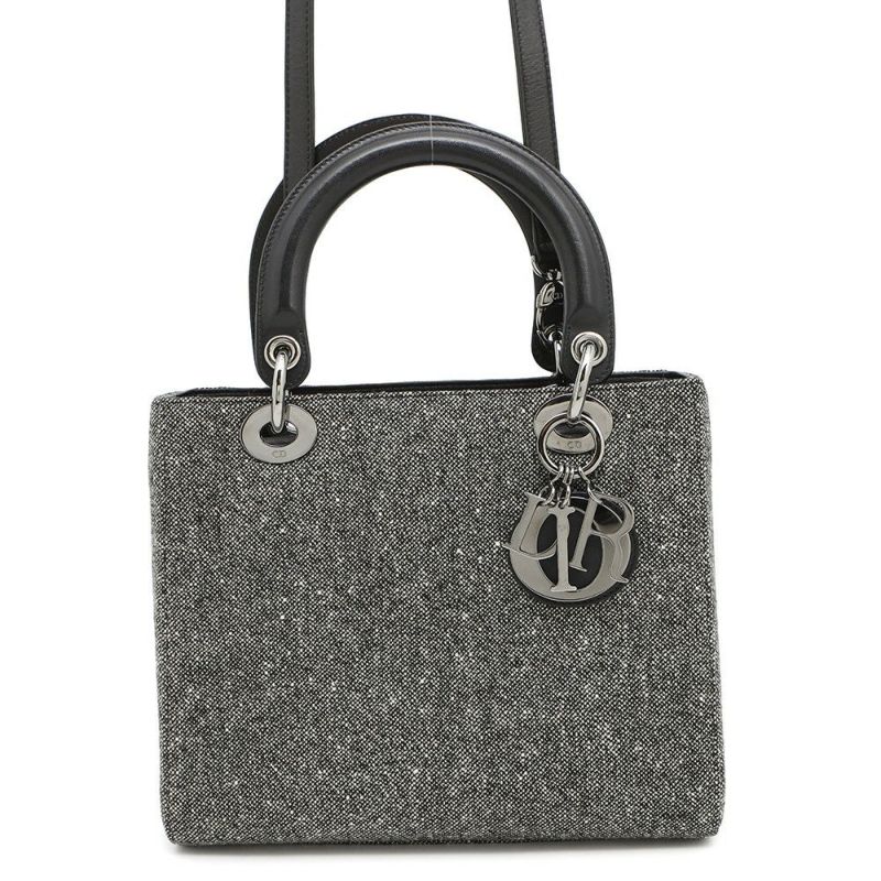 クリスチャン・ディオール ハンドバッグ レディディオール ミディアム キャンバス Christian Dior 2way 黒