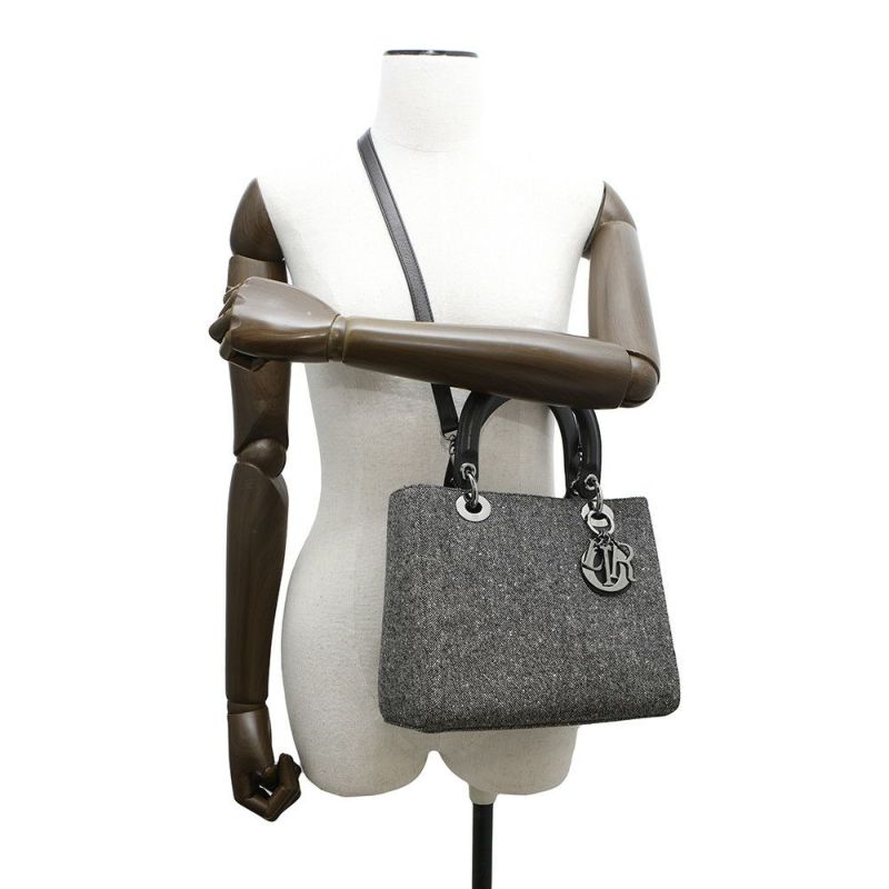 クリスチャン・ディオール ハンドバッグ レディディオール ミディアム キャンバス Christian Dior 2way 黒