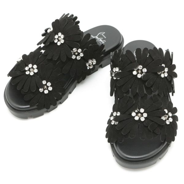 クリスチャン・ルブタン サンダル フローラ クール フラット スエード ラインストーン レディースサイズ38 1/2 Christian Louboutin 靴 黒