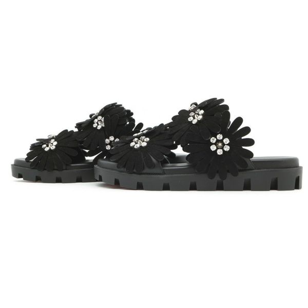 クリスチャン・ルブタン サンダル フローラ クール フラット スエード ラインストーン レディースサイズ38 1/2 Christian Louboutin 靴 黒