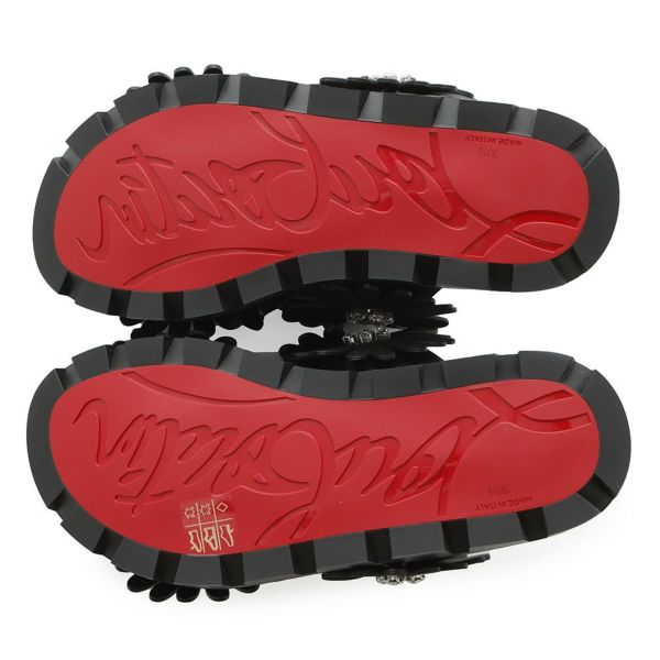クリスチャン・ルブタン サンダル フローラ クール フラット スエード ラインストーン レディースサイズ38 1/2 Christian Louboutin 靴 黒