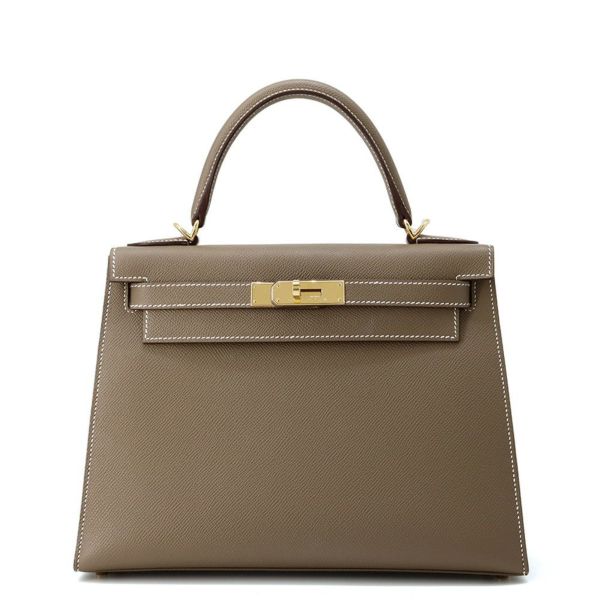 エルメス ハンドバッグ ケリー28 外縫い エトゥープ/ゴールド金具 エプソン B刻印 2wayショルダー