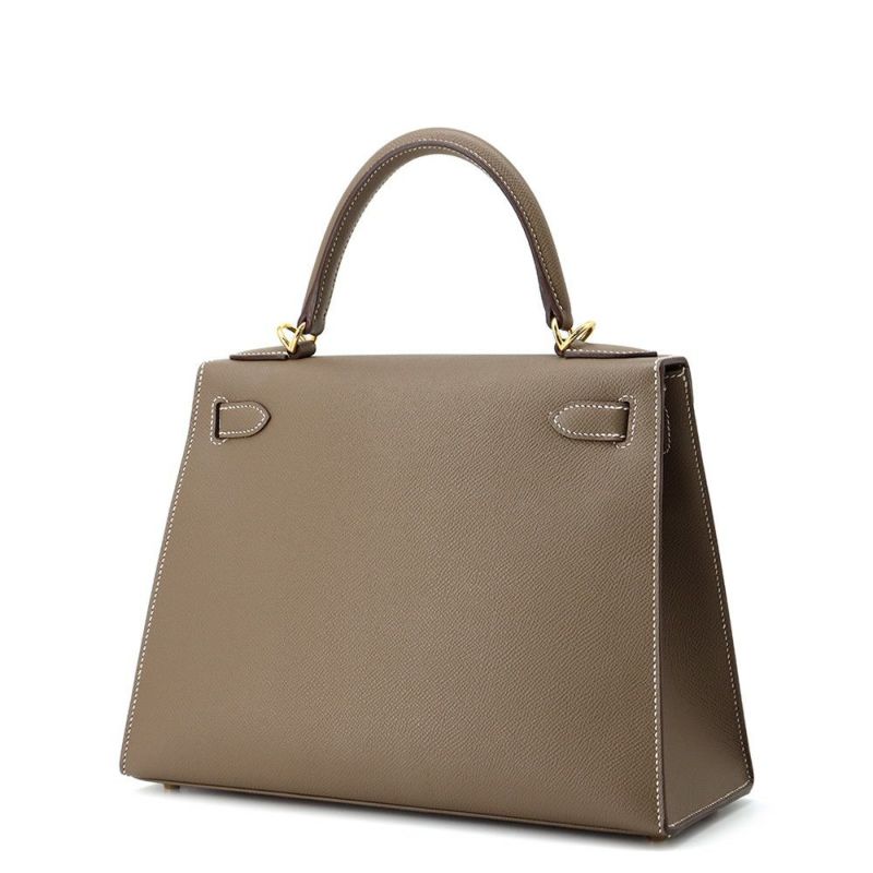 エルメス ハンドバッグ ケリー28 外縫い エトゥープ/ゴールド金具 エプソン B刻印 2wayショルダー