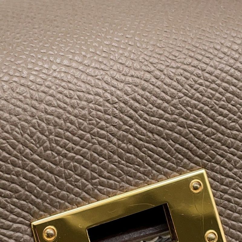 エルメス ハンドバッグ ケリー28 外縫い エトゥープ/ゴールド金具 エプソン B刻印 2wayショルダー