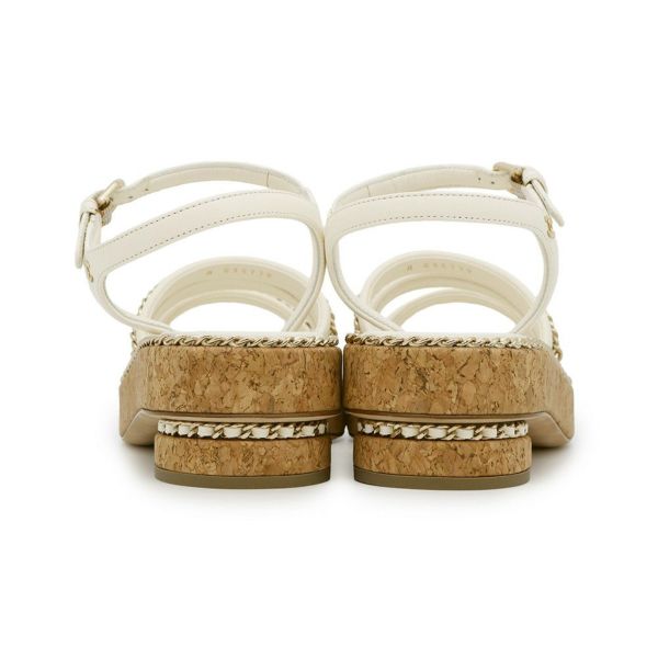 大*地様 CHANEL ホワイト ストラップサンダル　36サイズ CHANEL Printed Lambskin CC Platform Sandals 36 White Black