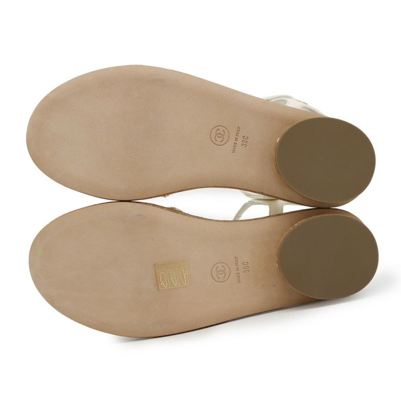 シャネル サンダル ココマーク チェーンストラップ レディースサイズ38C G35779 CHANEL 靴 白