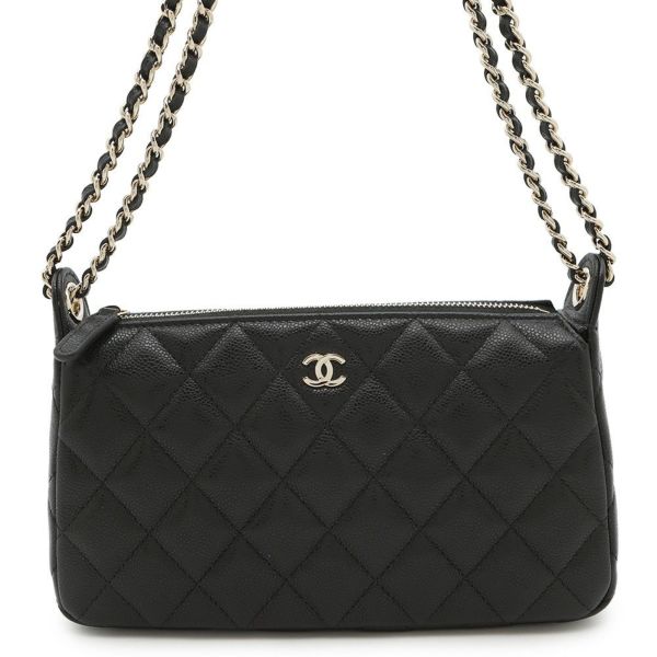 シャネル チェーンショルダーバッグ マトラッセ ココマーク チェーンクラッチ キャビアスキン AP4704 CHANEL 2way 黒