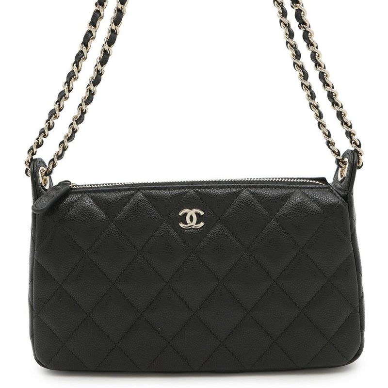 シャネル チェーンショルダーバッグ マトラッセ ココマーク チェーンクラッチ キャビアスキン AP4704 CHANEL 2way 黒