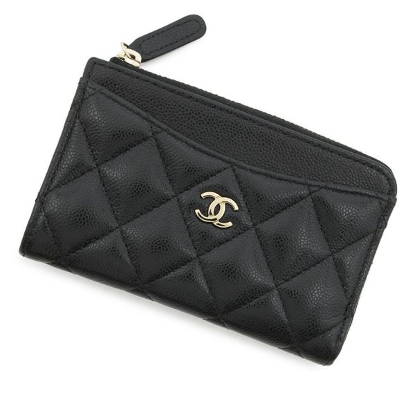 シャネル コインケース マトラッセ ココマーク キャビアスキン AP3179 フラグメント カードケース 黒