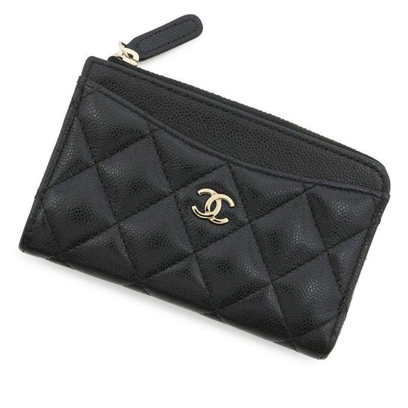 シャネル コインケース マトラッセ ココマーク キャビアスキン AP3179 フラグメント カードケース 黒