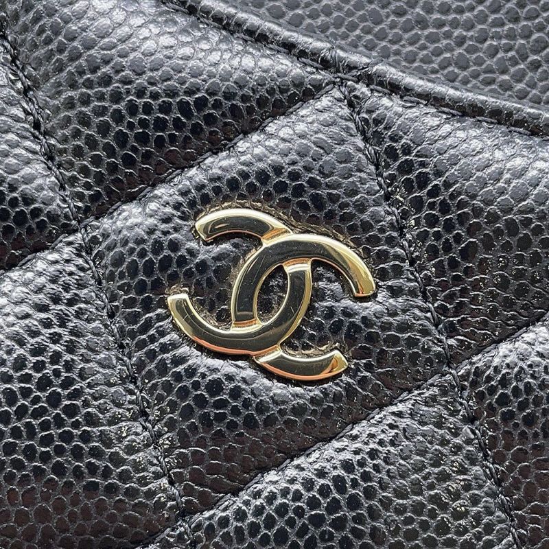 シャネル コインケース マトラッセ ココマーク キャビアスキン AP3179 フラグメント カードケース 黒