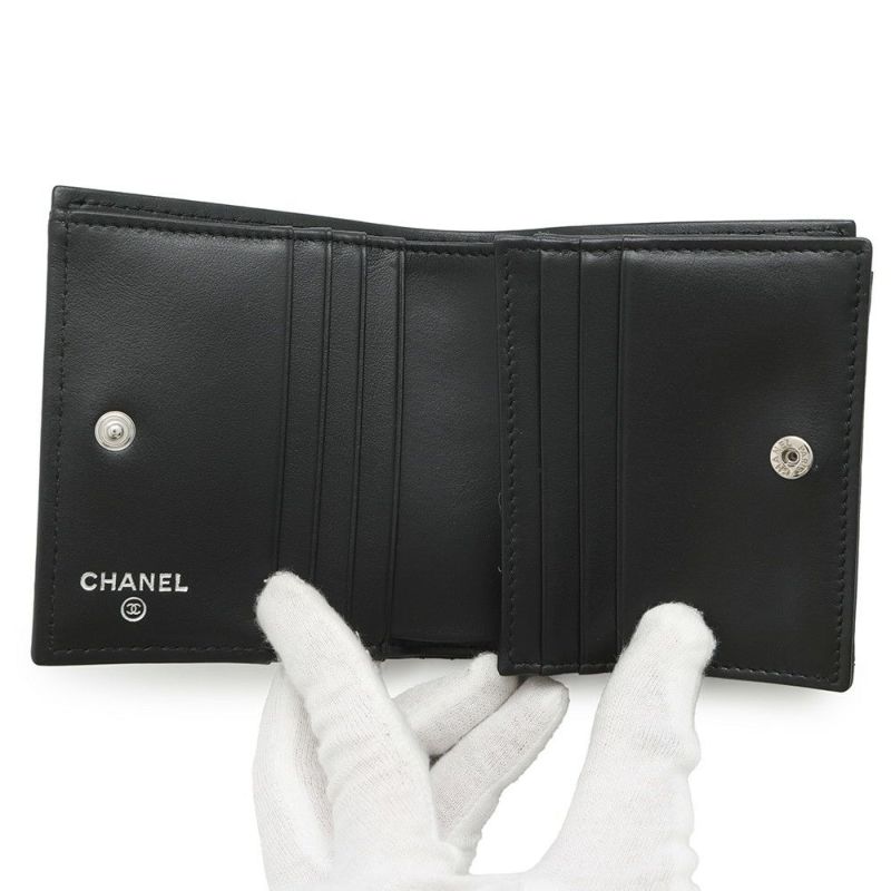シャネル 二つ折り財布 ココマーク マトラッセ スモールウォレット AP4381 CHANEL 黒
