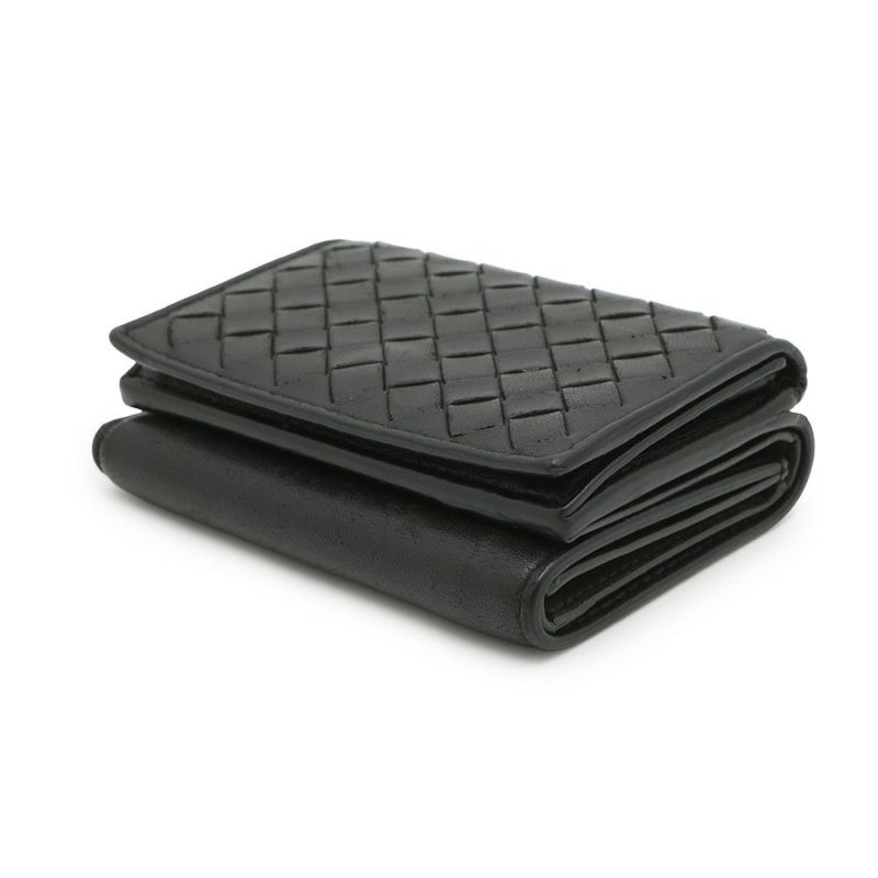 ボッテガヴェネタ 三つ折り財布 イントレチャート コンパクトウォレット レザー BOTTEGA VENETA 財布 黒