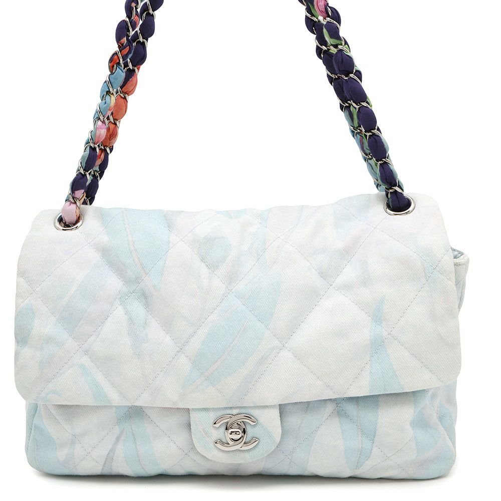 シャネル チェーンショルダーバッグ マトラッセ30 ココマーク ジャングル デニム ダブルチェーン コットン CHANEL