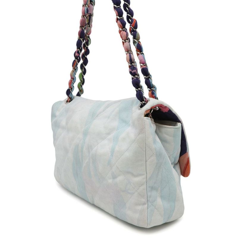 シャネル チェーンショルダーバッグ マトラッセ30 ココマーク ジャングル デニム ダブルチェーン コットン CHANEL